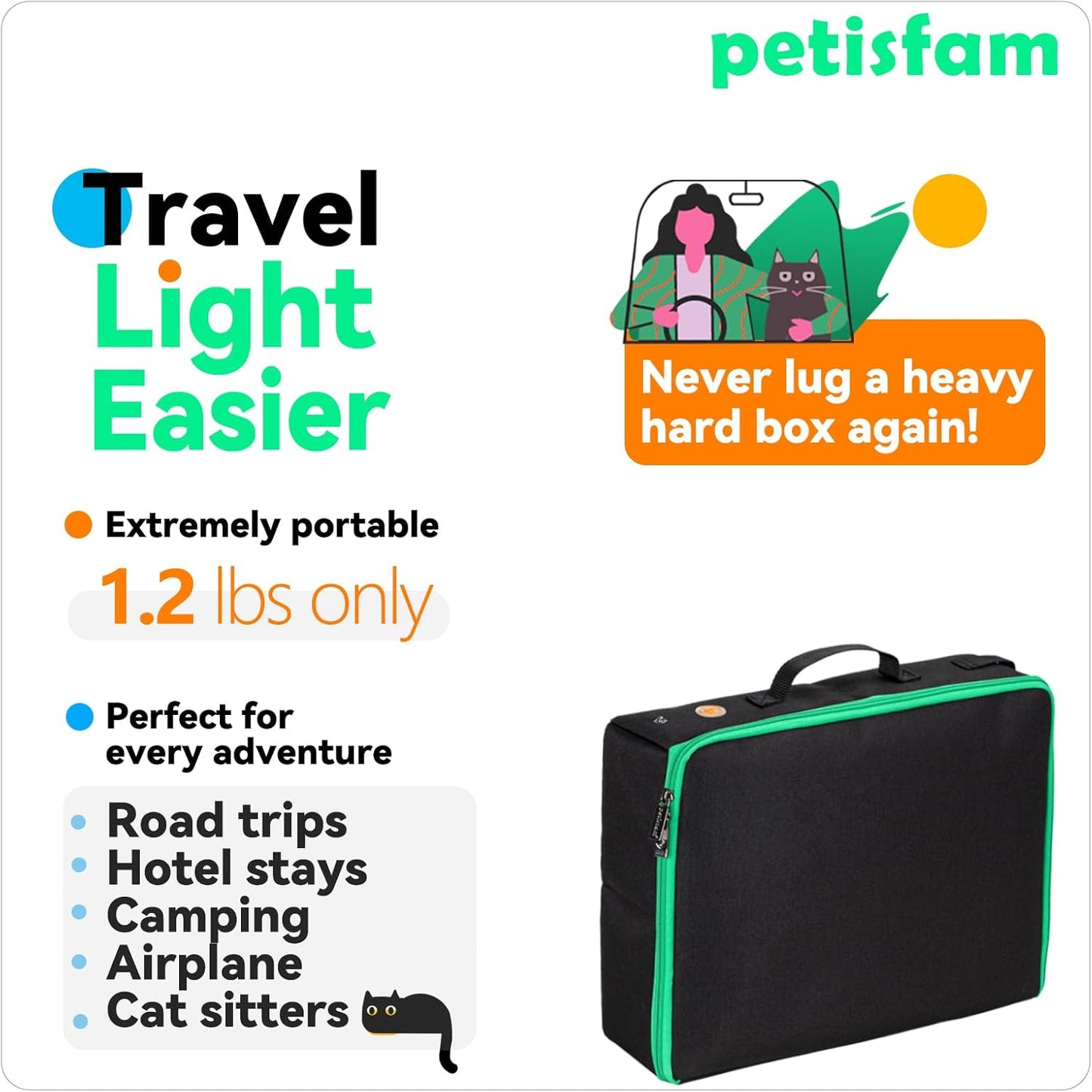 Portable Travel Litter Box for Easy Drive with Kitty and Cats. Lightweight, Sturdy, Leak-Proof, Collapsible